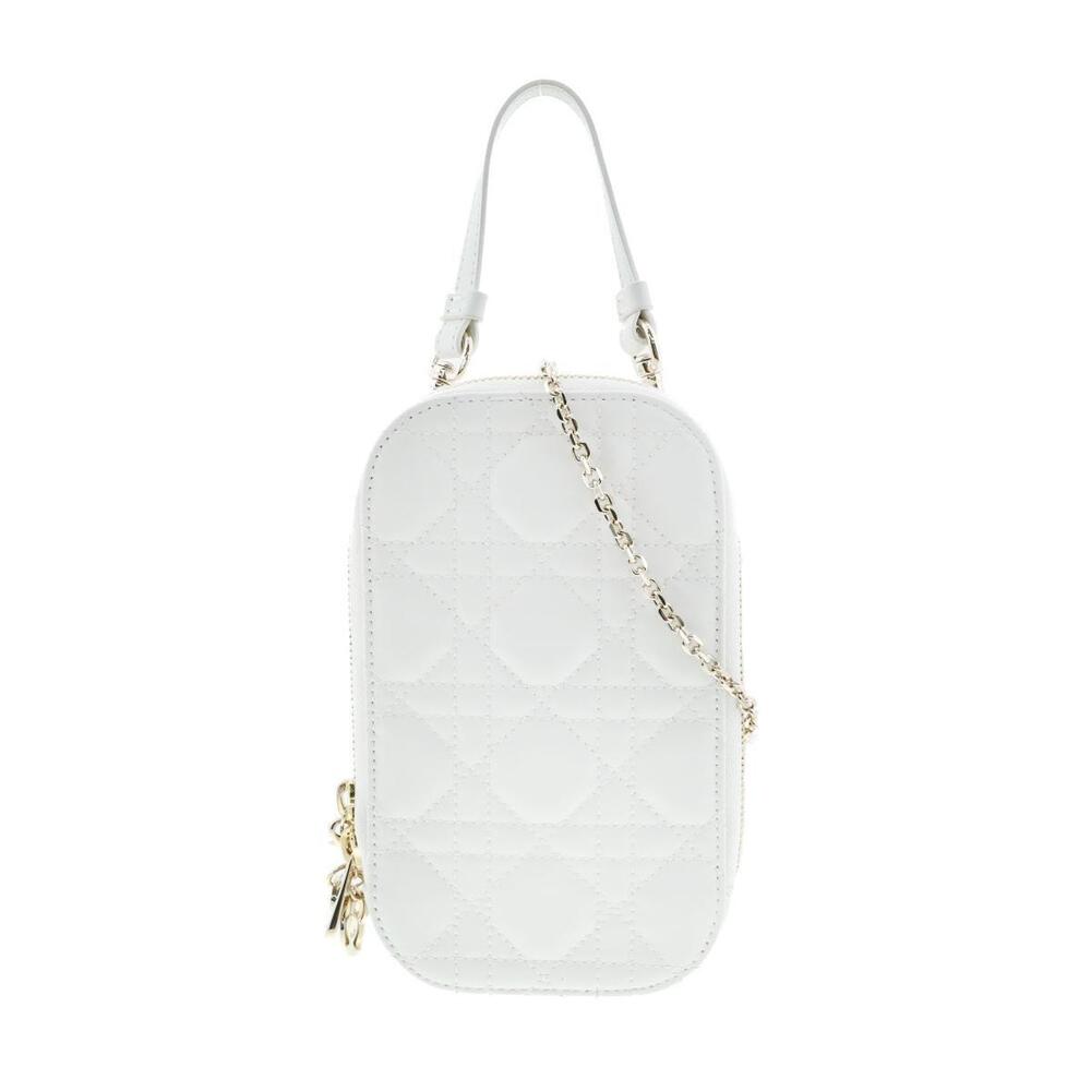 Dior LADY Phone Holder Bag Shoulder Messenger Canage White AB